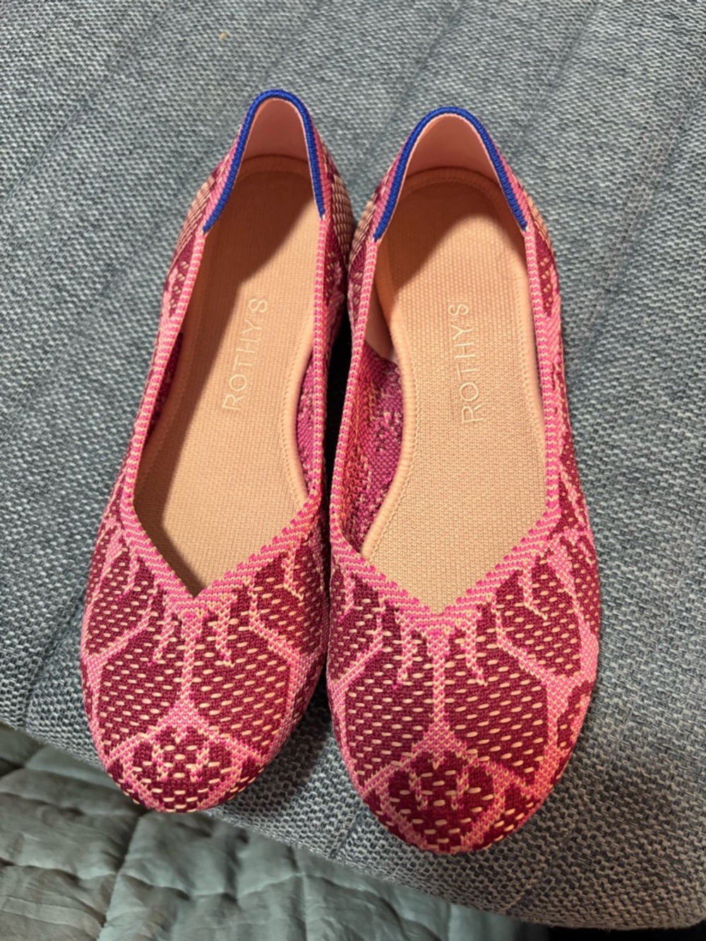 Rothy's Pink and Raspberry Patterned Knit Flats